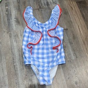 Cat and Jack Blue checkered’s red trim swimsuit